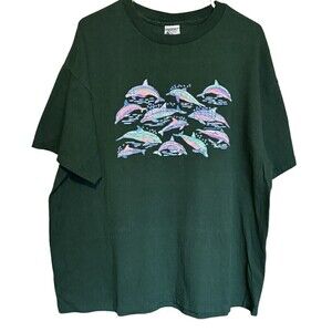 Steve & Barrys XL Tee Embroidered Dolphins Graphic Crewneck Short Sleeve T Shirt